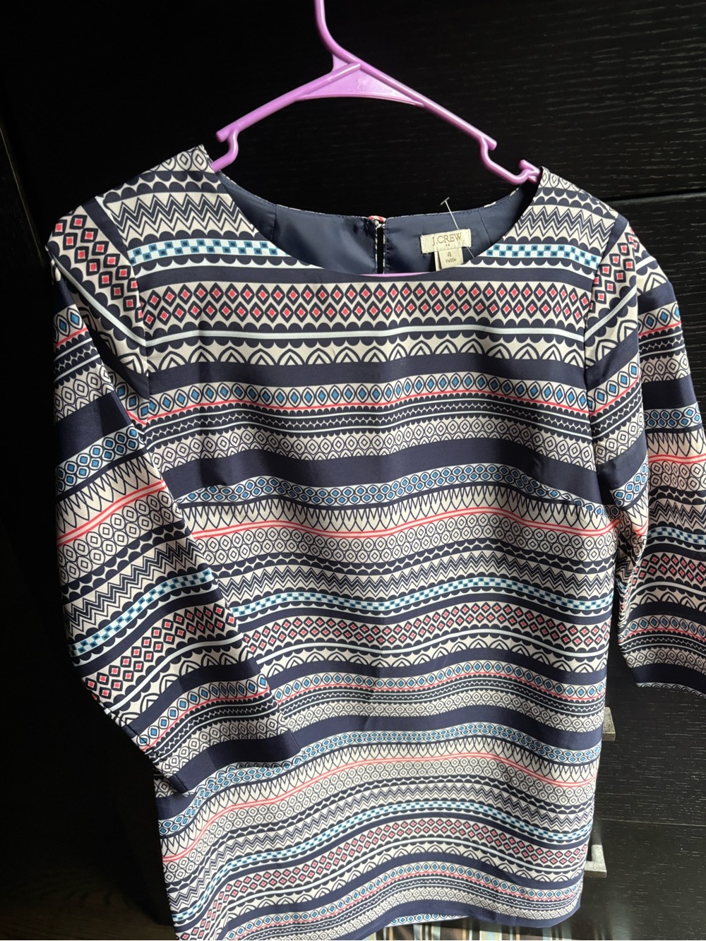 J. Crew Navy Patterned Boatneck Women's dress NWOT